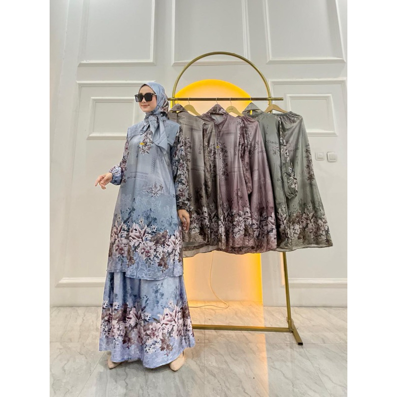 SETROK Armany brown digital motif CRYSTAL set hijab