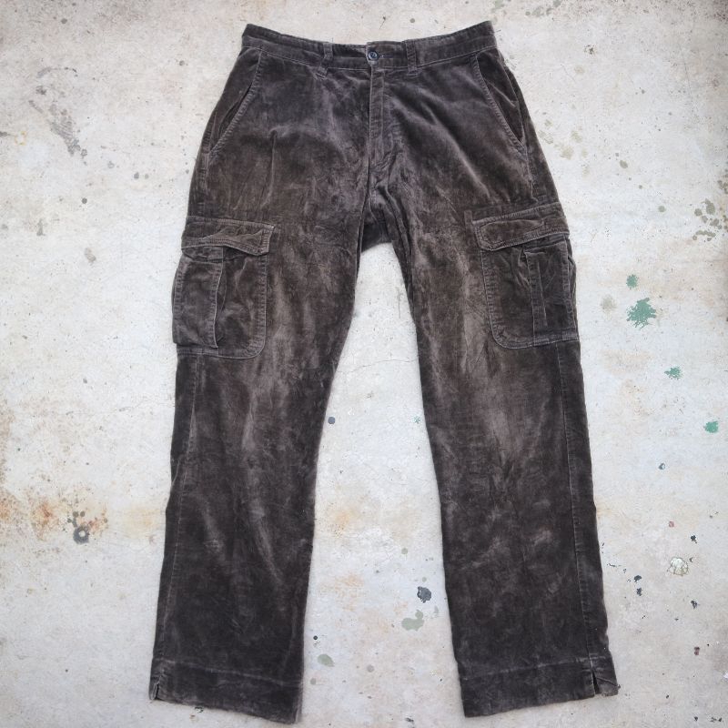 corduroy cargo pants thrift warna coklat tua