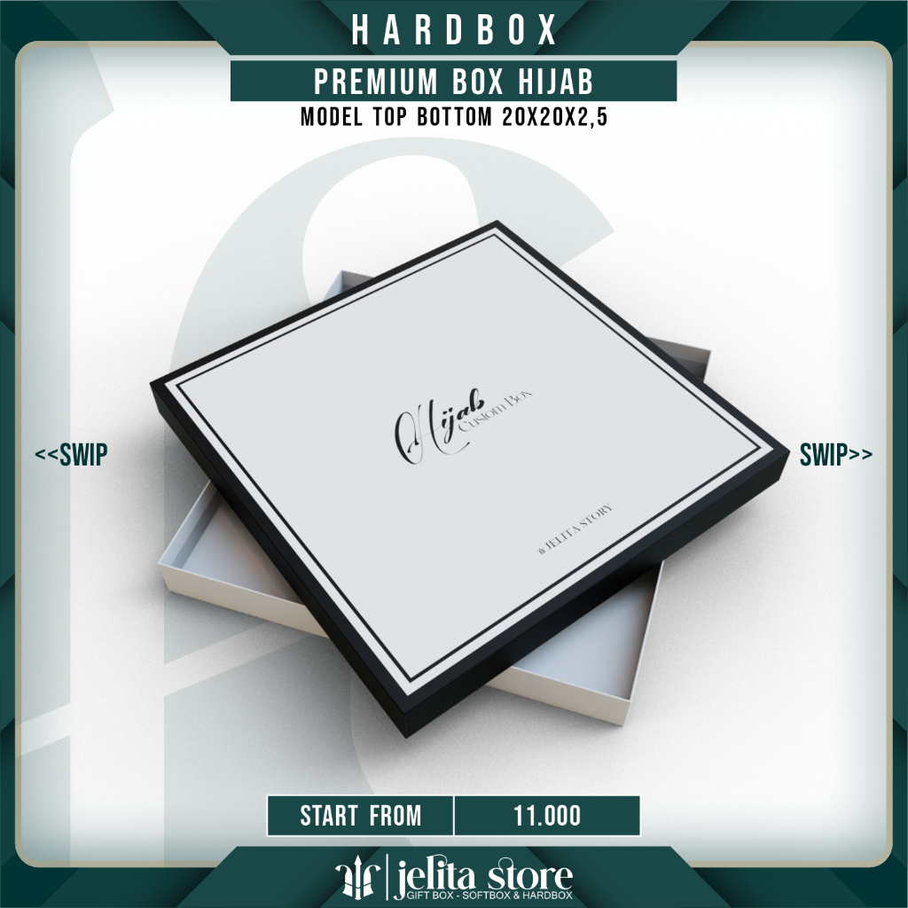 Hardbox Premium Hijab - Box Hijab Model Top Bottom 20x20x2.5 - Kemasan Premium Hijab - Kotak Hijab -