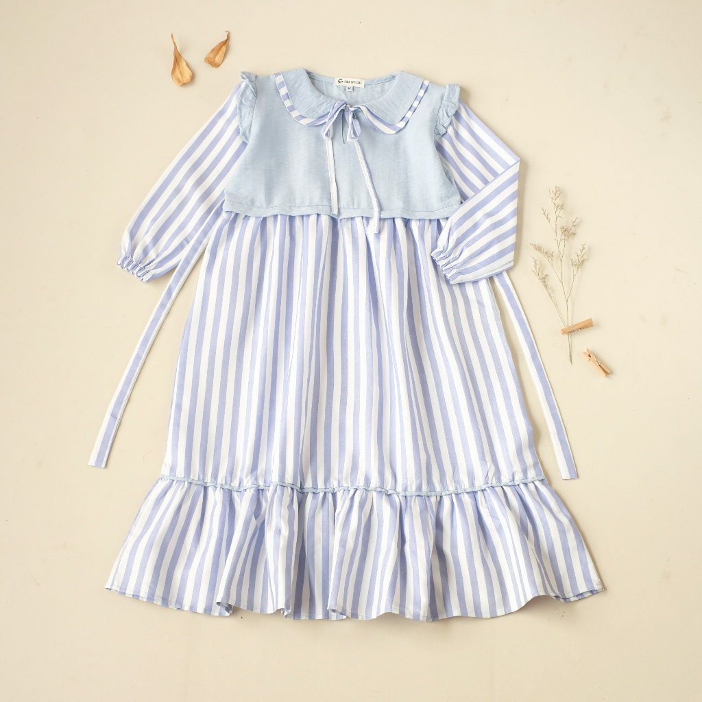 terlaris madina azizah - gamis anak perempuan 2-12 tahun lengan panjang motif garis-garis korean