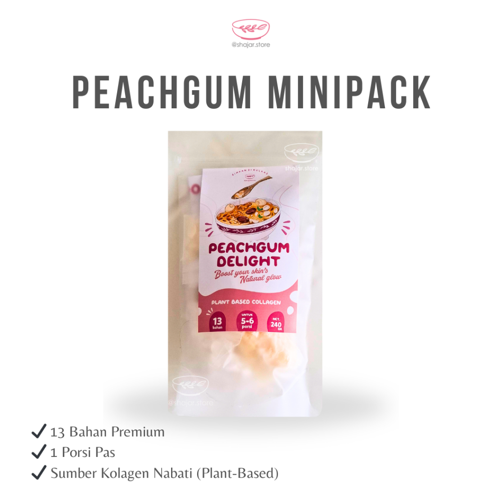 

Peach Gum Delight MiniPack 13 bahan 1 Porsi Besar | Peachgum Collagen Dessert Lengkap Triple Snow Bird Nest Premium Super Grade A Halal | Tao Jiao A+ | Bahan JSR Alami Kulit Halus Plumpy Kenyal Glowing