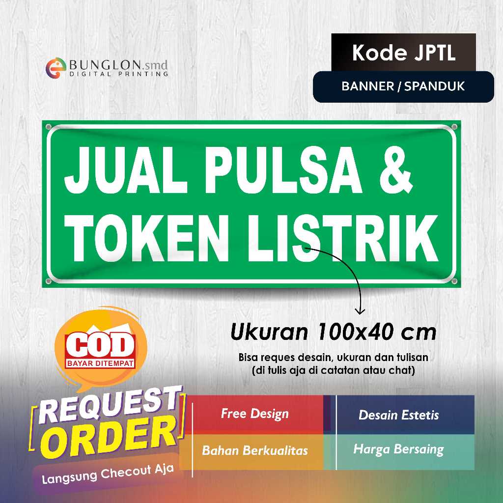 SPANDUK BANNER JUAL PULSA DAN TOKEN LISTRIK KODE JPTL HIJAU