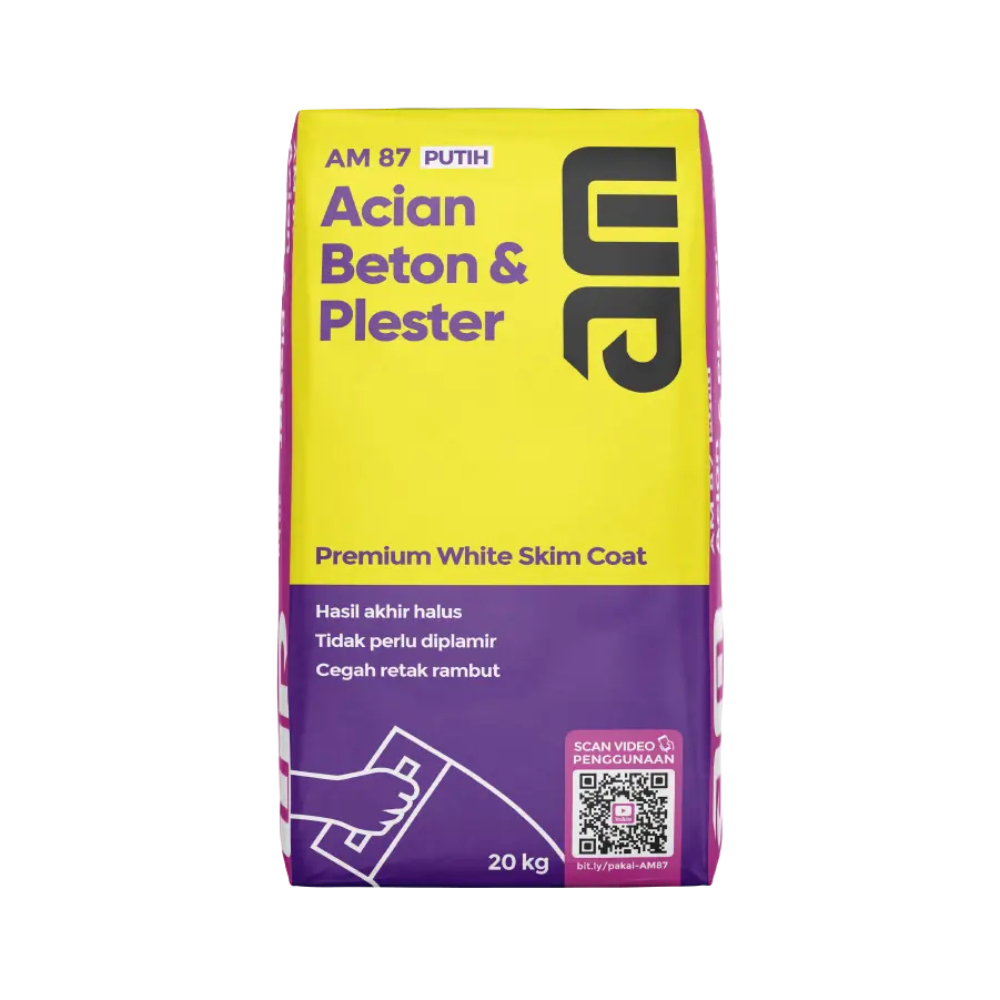 AM 87 Premium White Skimcoat 20kg / Acian Di Atas Beton & Plester Warna Putih