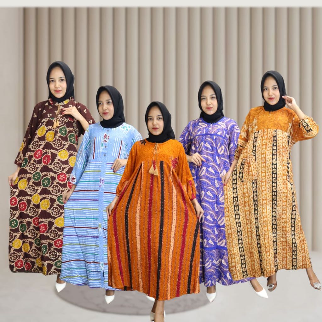 Rumina Sackdress Batik Cap Premium Pekalongan Busui Friendly Adem Bahan Rayon Tebal Busana Muslimah