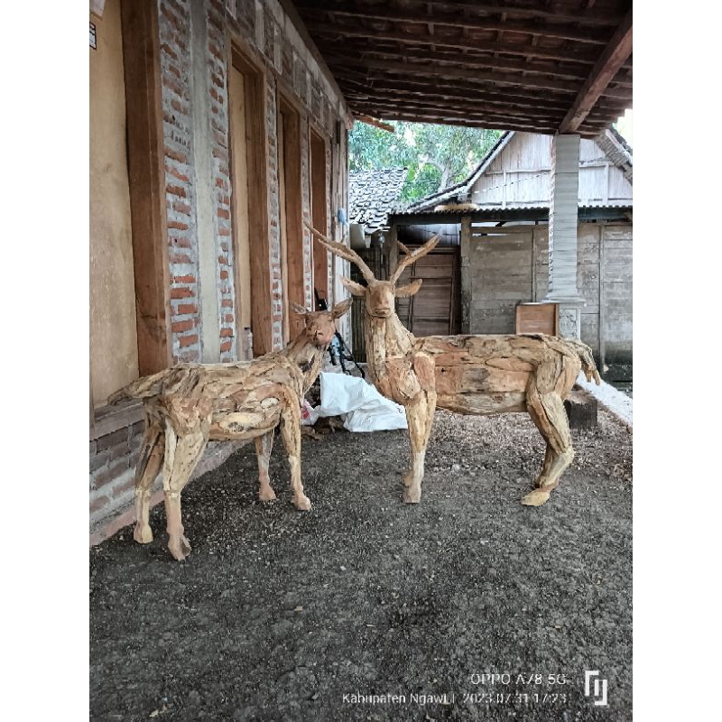patung Rusa sepasang kayu jati tinggi 90cm sampe kepala
