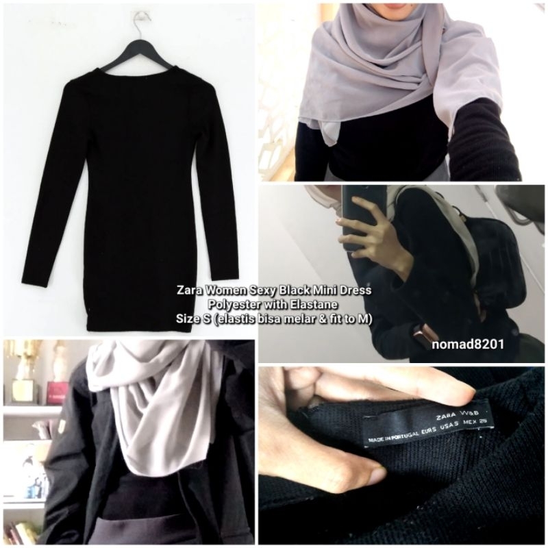 Zara Women Sexy Black Mini Dress Polyester With Elastane prelove