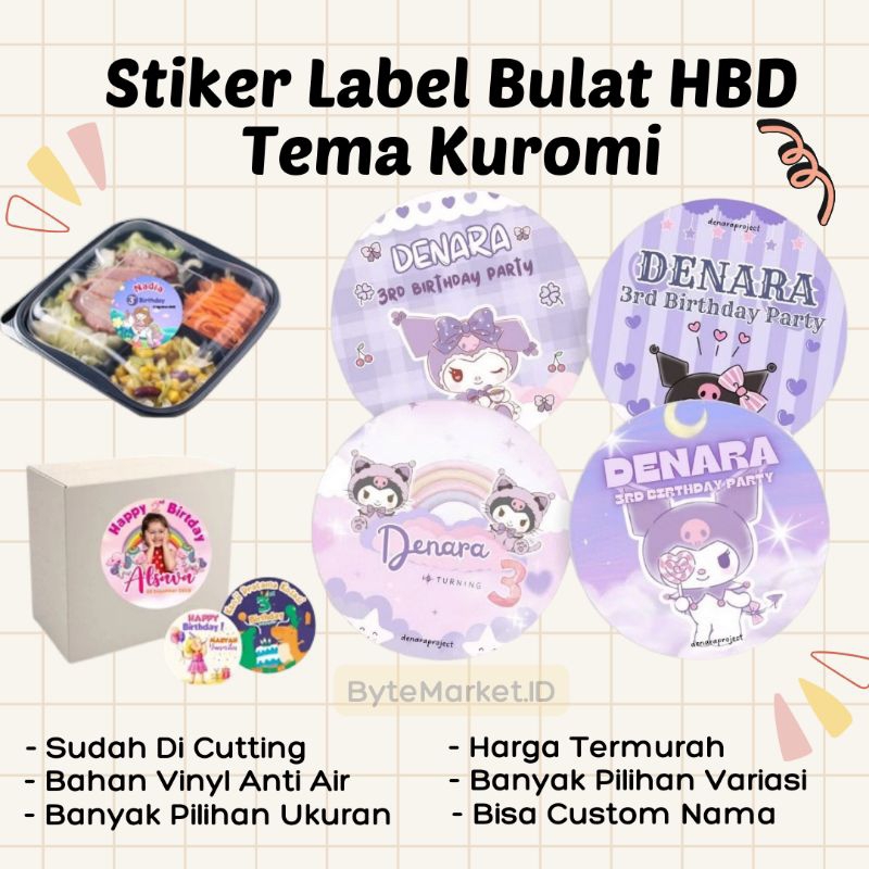 

(50 PCS) Stiker Bulat Custom Bento Hampers Ulang tahun Kuromi Sanrio