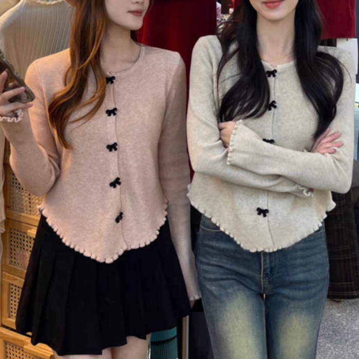 Atasan Cardigan Rajut Bow-knot Knit Top Knitwear Korea Sweater Wanita Lucu Sweter Rajutan