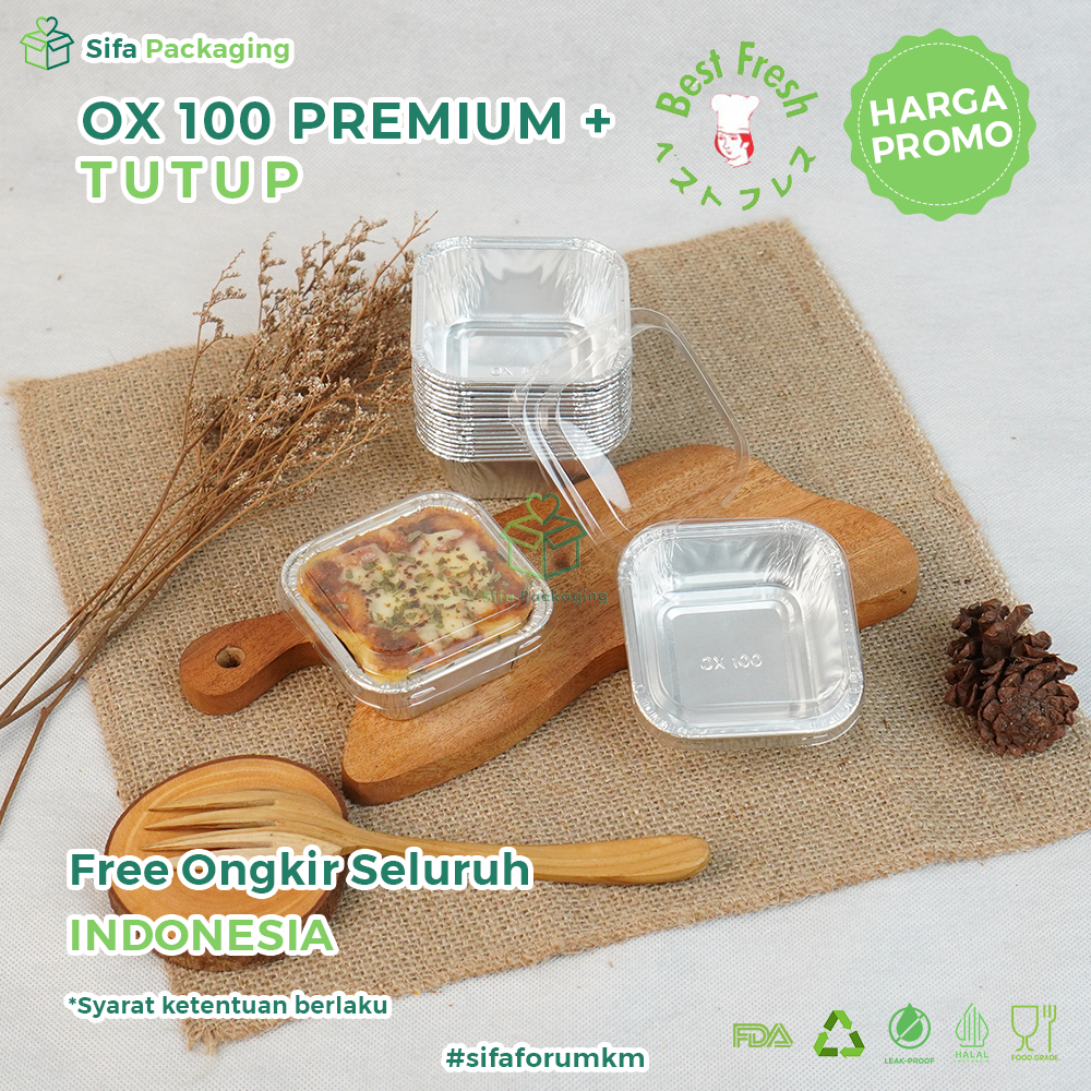Alumunium Foil Tray Cup OX 100 Premium + Tutup Macaroni Schotel Klapertart Brownies Cake Bolu Spaghe