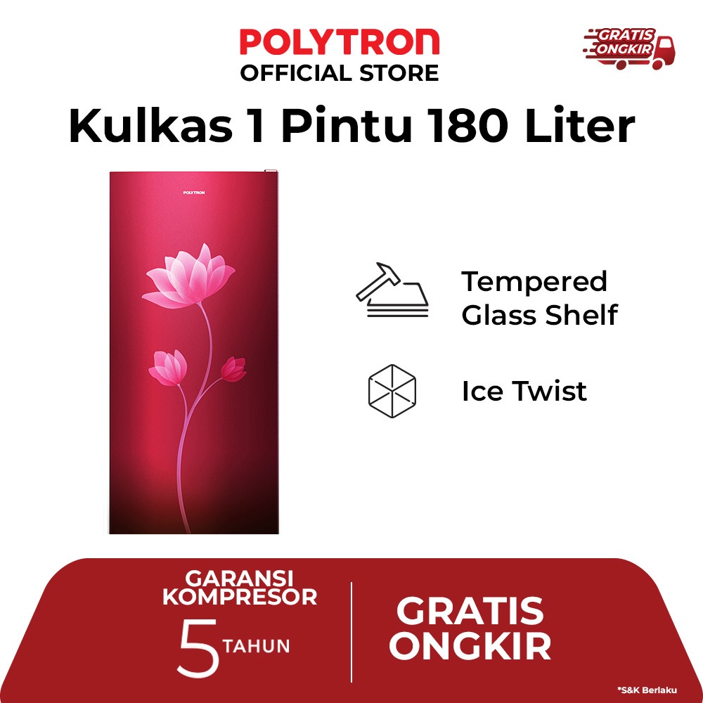 POLYTRON Kulkas 1 Pintu Metallic 180 Liter PRB 189R