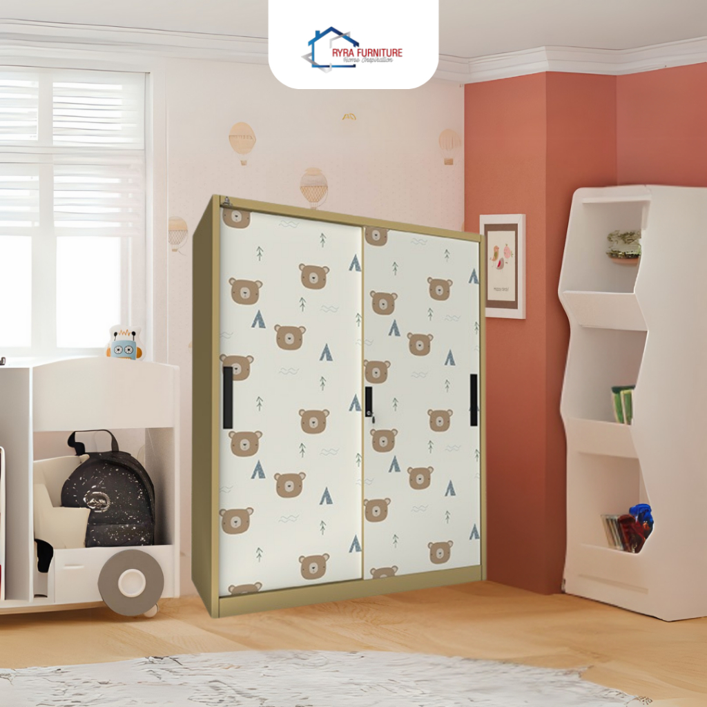 OLYMSTEEL - OSWS 2P KIDS SLIDING/LEMARI PAKAIAN ANAK BESI 2 PINTU SLIDING/LEMARI BESI MINIMALIS