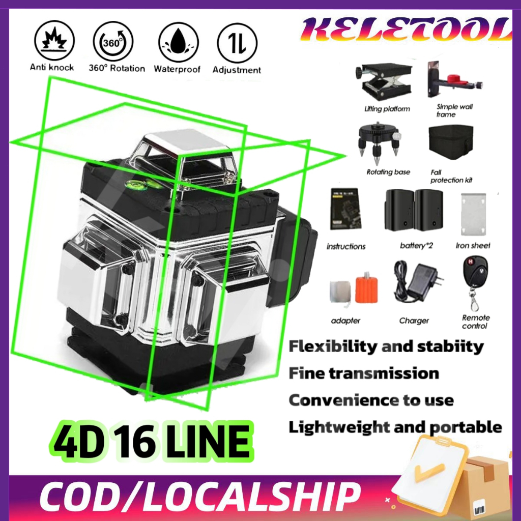 16 line laser taffware laser level 4d 16 line Laser line waterpass laser 16line Keletol laser level 
