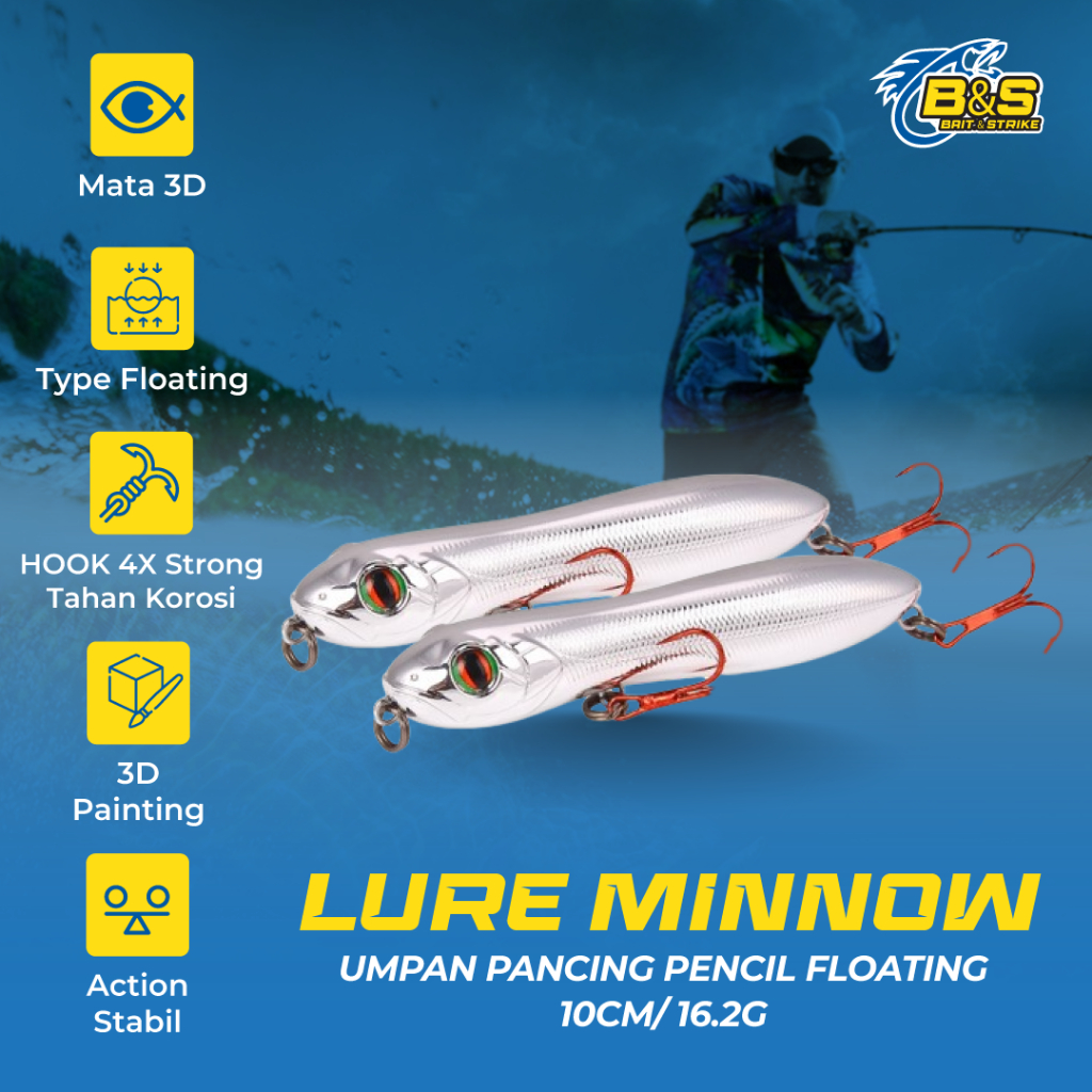 Umpan pancing minnow pencil WTD 16g/10cm umpan top water pencil WTD MN184