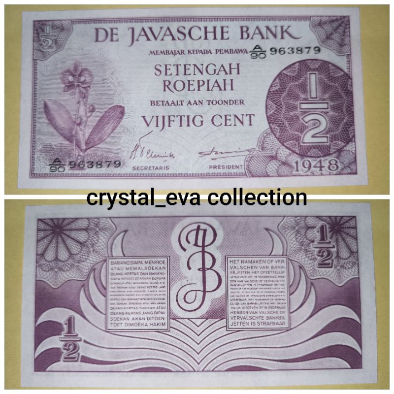 Uang Kertas Kuno Seri Federal ½ Rupiah / 50 Cent Tahun 1948 (ASLI)