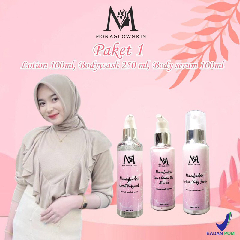 Monaglowskin Paket 1 (Lucent Bodywash, Luminous Body Serum & Lotion Whitening Glow All in One) (Free