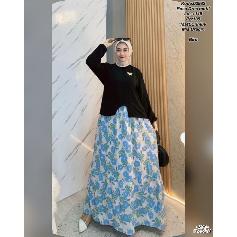 GAMIS BUNGA MOTIF KOMBINASI CRINKLE.GAMIS WANITA
