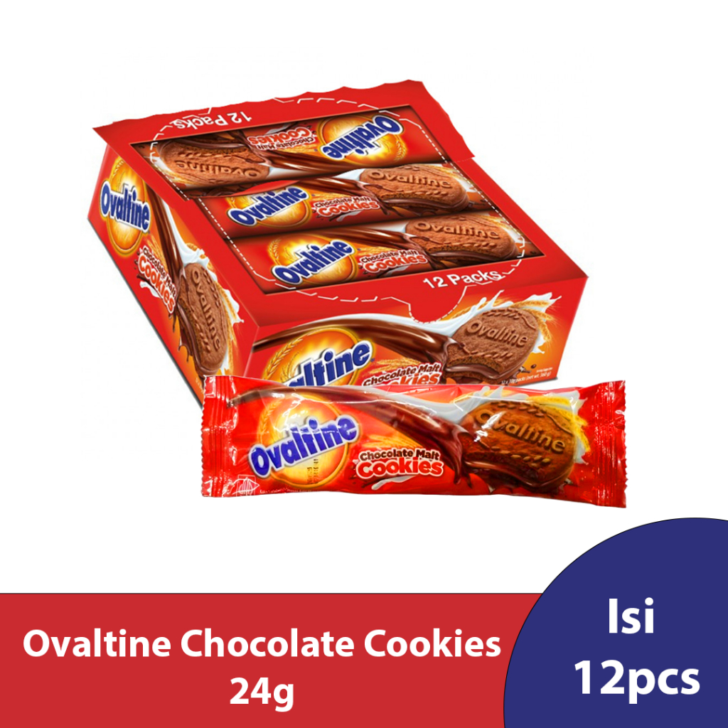 

Ovaltine Chocolate Malt Cookies 24g 1 Pack isi 12pcs