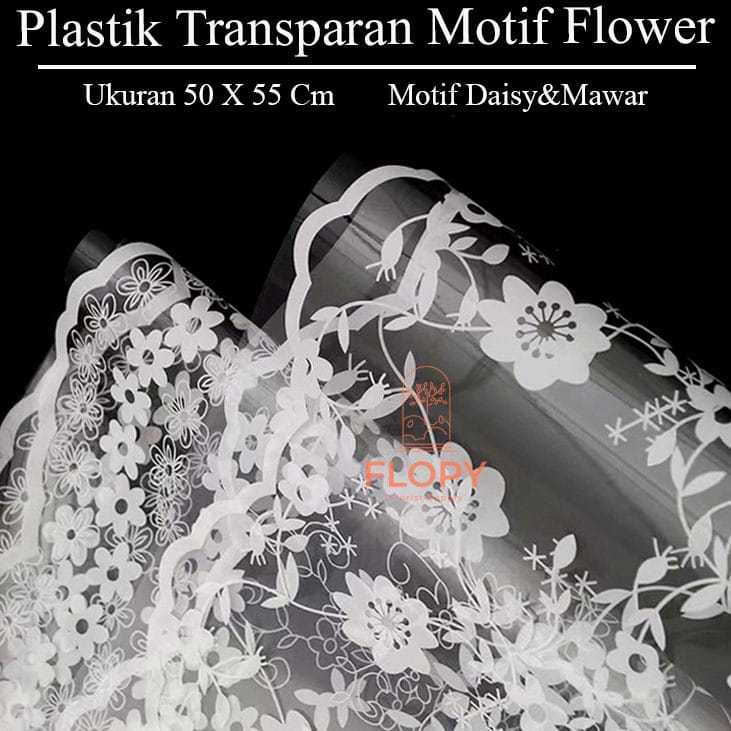 

[ 5 Lembar ] Wrapping Plastik Transparan Motif Bunga / Kertas Bunga
