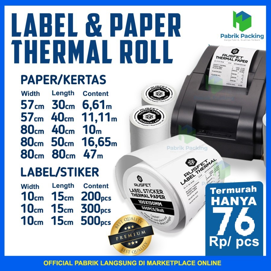 

Stiker Resi Thermal Lebel Stiker Thermal Label Barcode Thermal Paper Rusfet A6