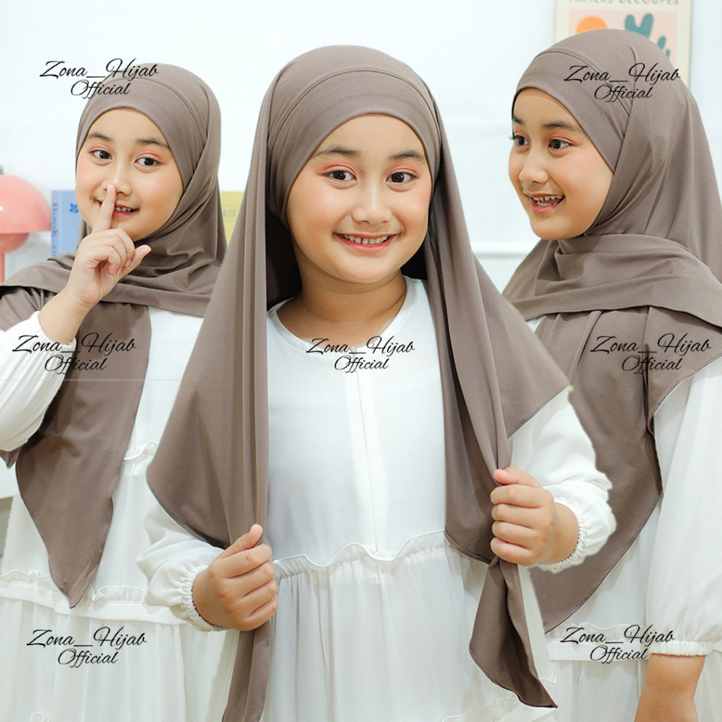 Hijab Anak Segitiga Malay jr Jersey | Jilbab Segitiga Tali Malay Inner Bando | Kerudung Anak sekolah