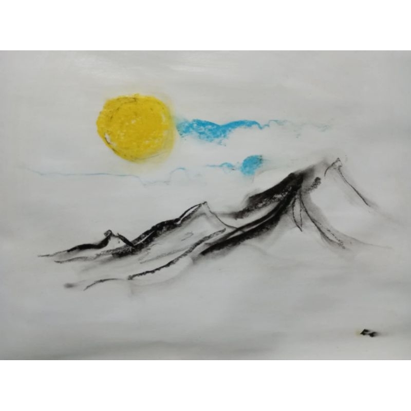 

lukisan oil pastel Lonely Mountain