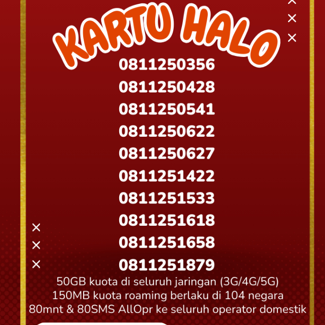 Kuota 50GB  Telkomsel kartu halo 10 digit nomor cantik Nomor langka 22