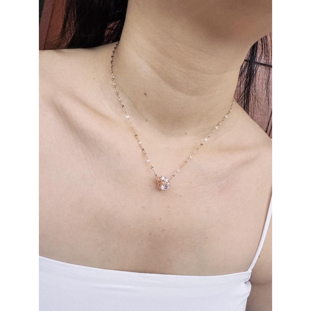 Kalung Titanium Wanita Model Pecah Kopi Liontin Mata Diamond KLM001R