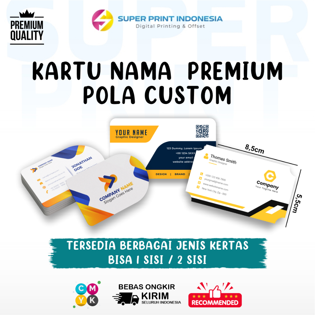 

Cetak Kartu Nama / Thank You Card Premium Cutting Bentuk Bebas / Rounded 1 Box Isi 100