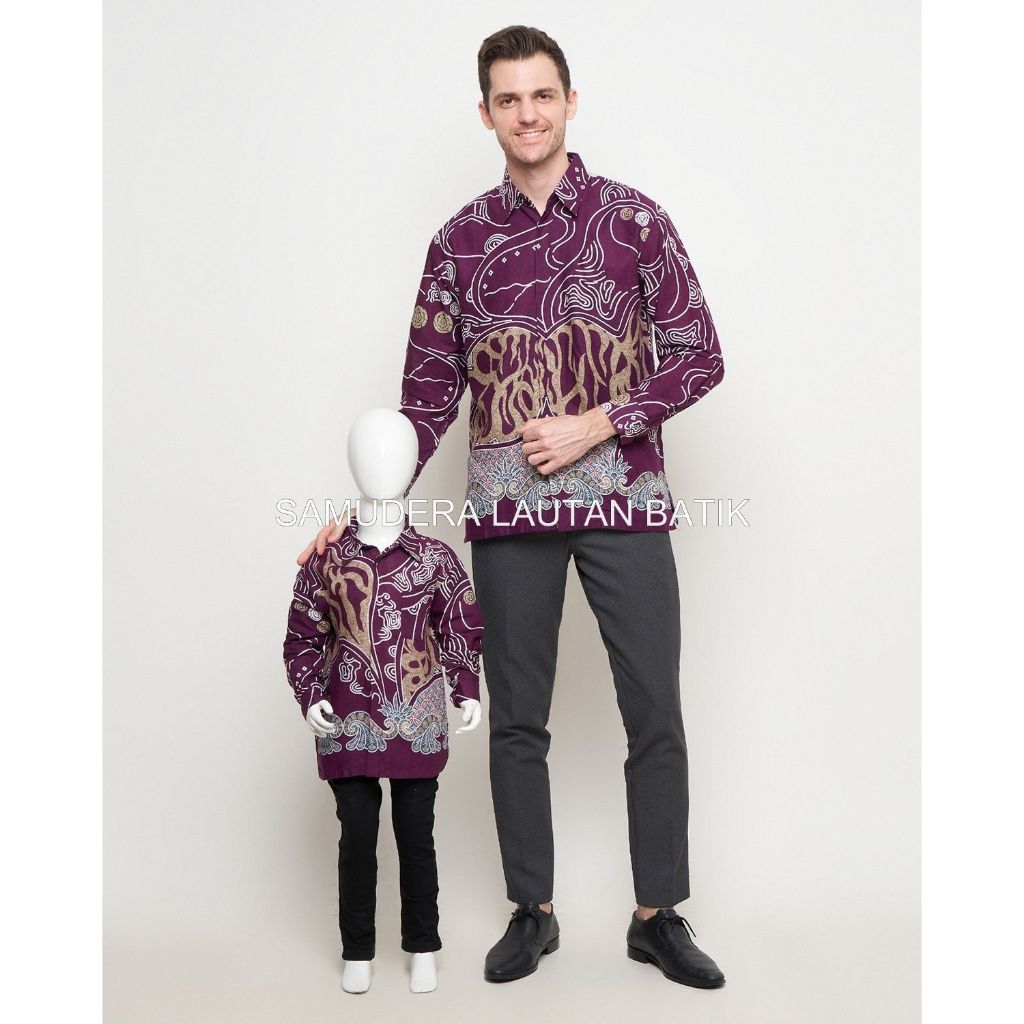 BATIK PRIA WARNA BURGUNDY, Kemeja Batik Couple Ayah Anak Warna Burgundy, Batik Burgundy