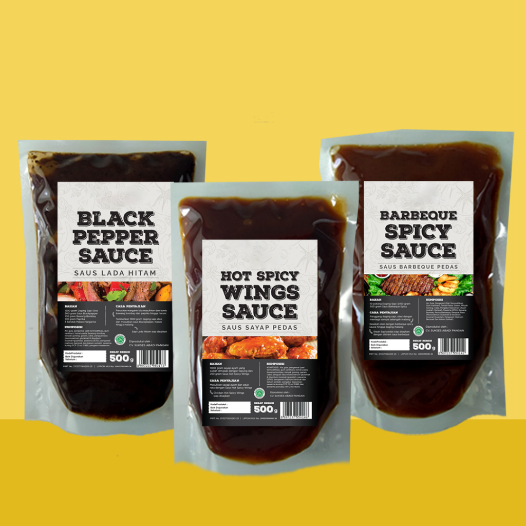 

#PAKET 1 SAUS Selerafood BBQ spicy, Blackpepper & Wings @500 gr/Pack