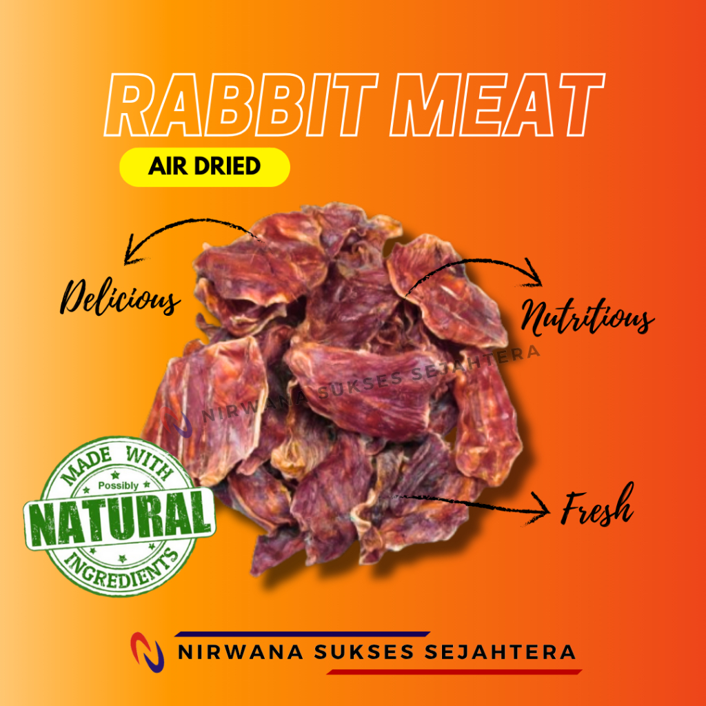 

DAGING KELINCI KERING / DEHYDRATED, AIR DRIED RABBIT MEAT. CHEWS, TREATS, DENTAL CARE, SNACK FROM 100% NATURAL INGRADIENT NO ADDITIVE FOR DOG