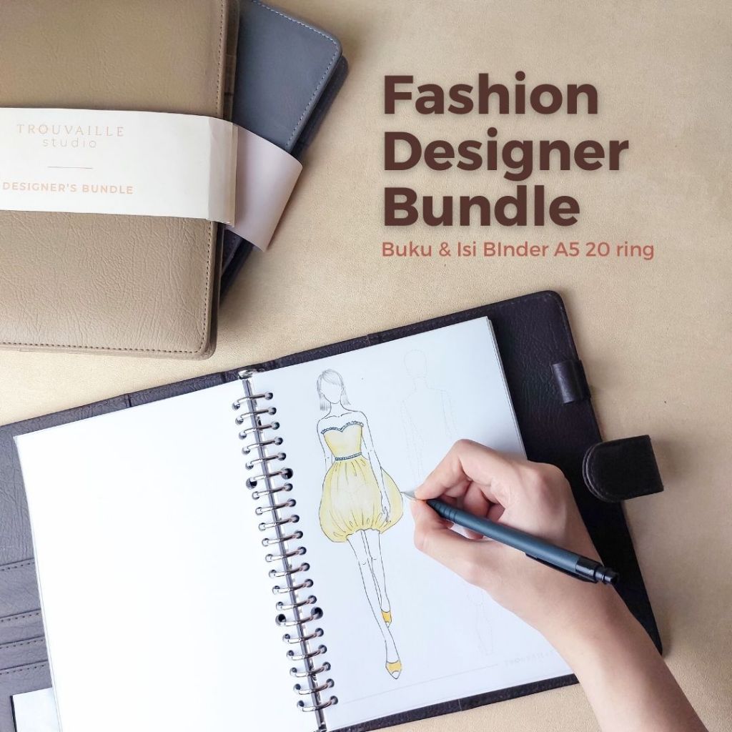 

Bundle Binder Kulit & Isi Binder ukuran A5 20 ring / Buku gambar fashion design sketsa busana