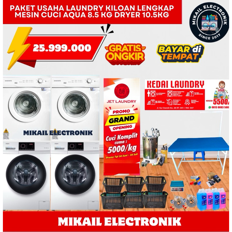 PAKET MESIN LAUNDRY KILOAN 2 SET AQUA 8.5 KG DRYER KONVERSI