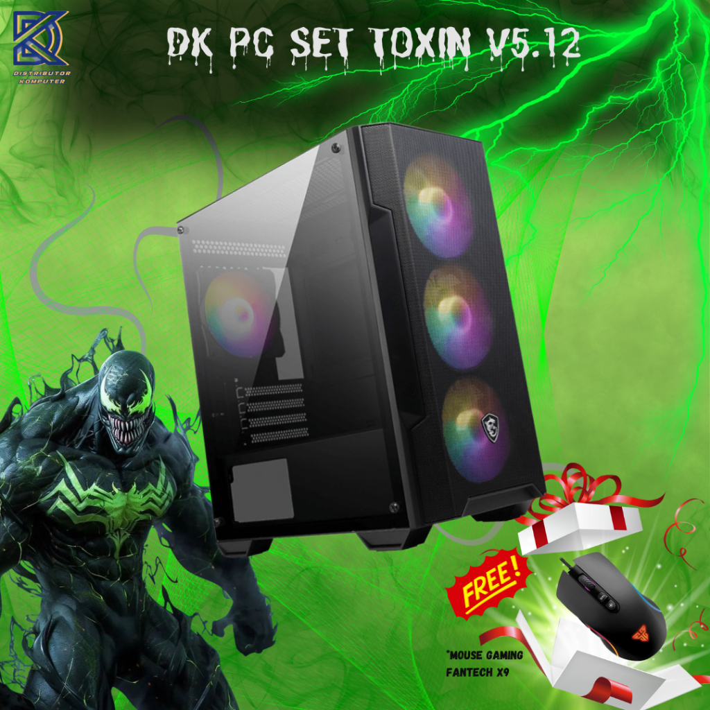 DK PC SET TOXIN V5.12 - PC RAKITAN INTEL I5 12400F | RTX 3060 12GB | B660M | 2X16GB 3200MHZ | SSD 51