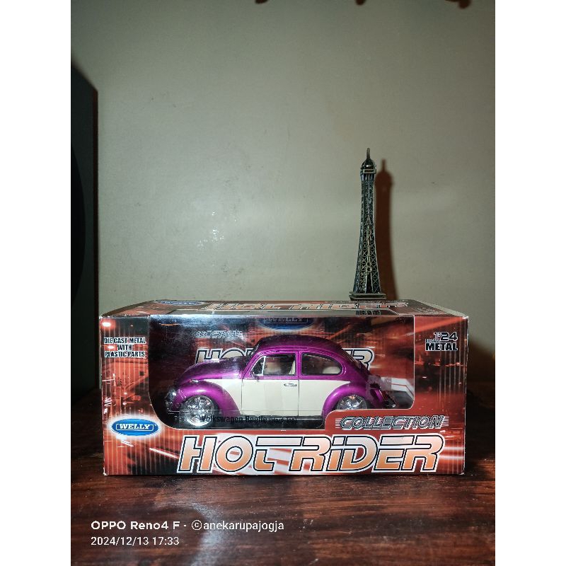 diecast welly hot rider volkswagen beetle 1/24 ( hard top ) ungu metallic