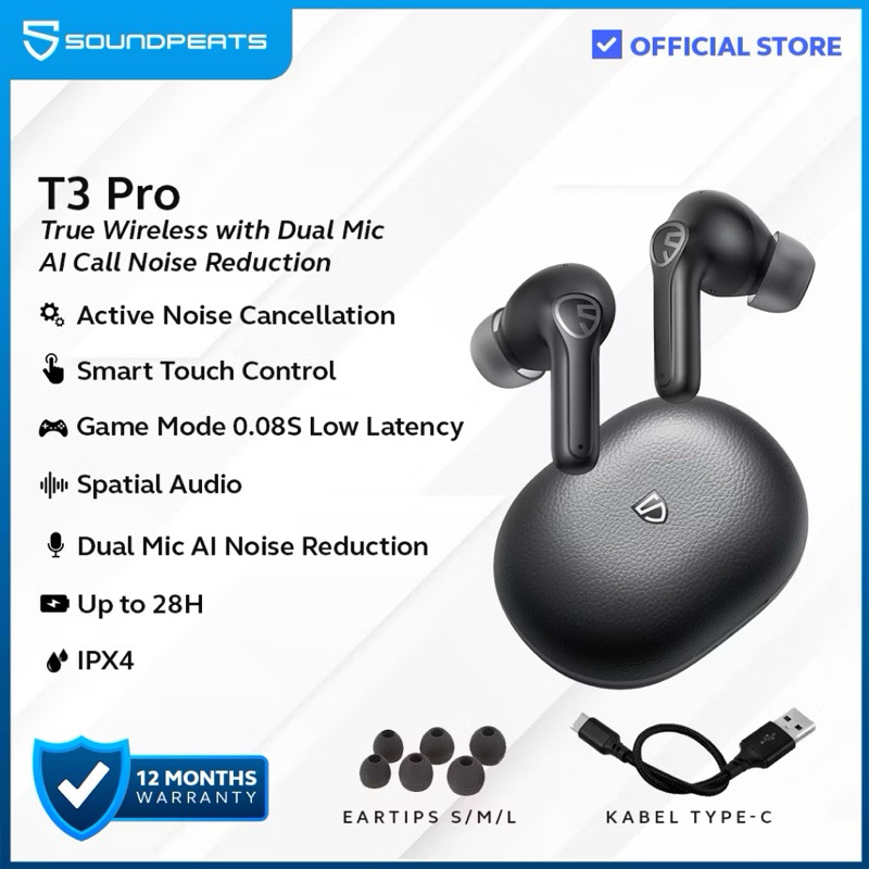 Earphone Bluetooth Soundpeats T3 Pro ANC TWS