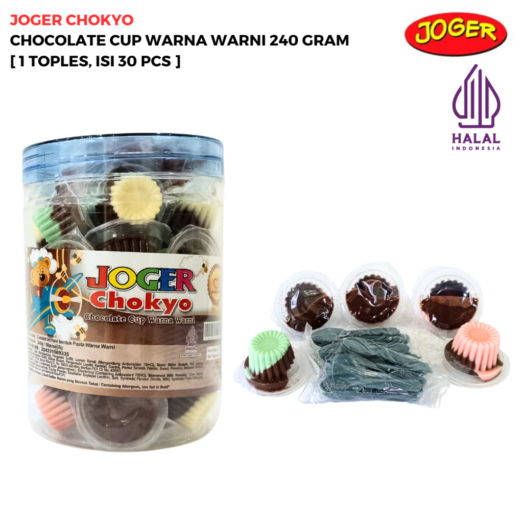 

[HALAL] JOGER CHOKYO COKELAT CUP WARNA WARNI 240 GR [1 TOPLES, ISI 30 PCS]