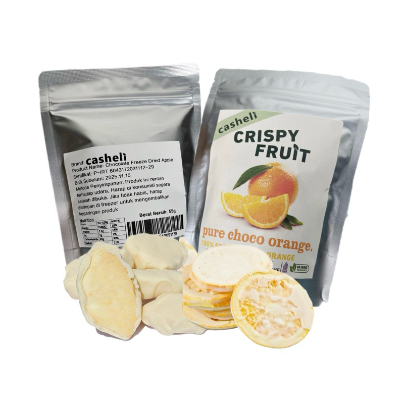 

casheli 110g Bundle of 2 Crispy Chocolate Coated Freeze-dried Orange 55g+ Crispy Chocolate Coated Freeze-dried Apple 55g