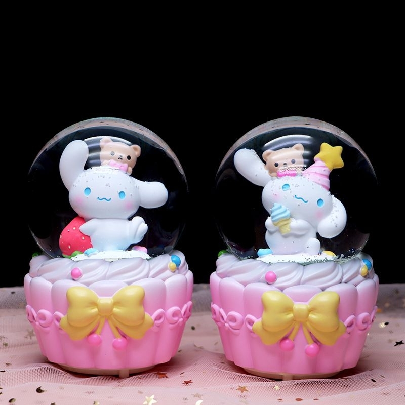 Snowball Cinnamoroll Cupcake Cute JUMBO Kotak Musik Bola Salju Hiasan Kue Tart Cinnamoroll Music Box