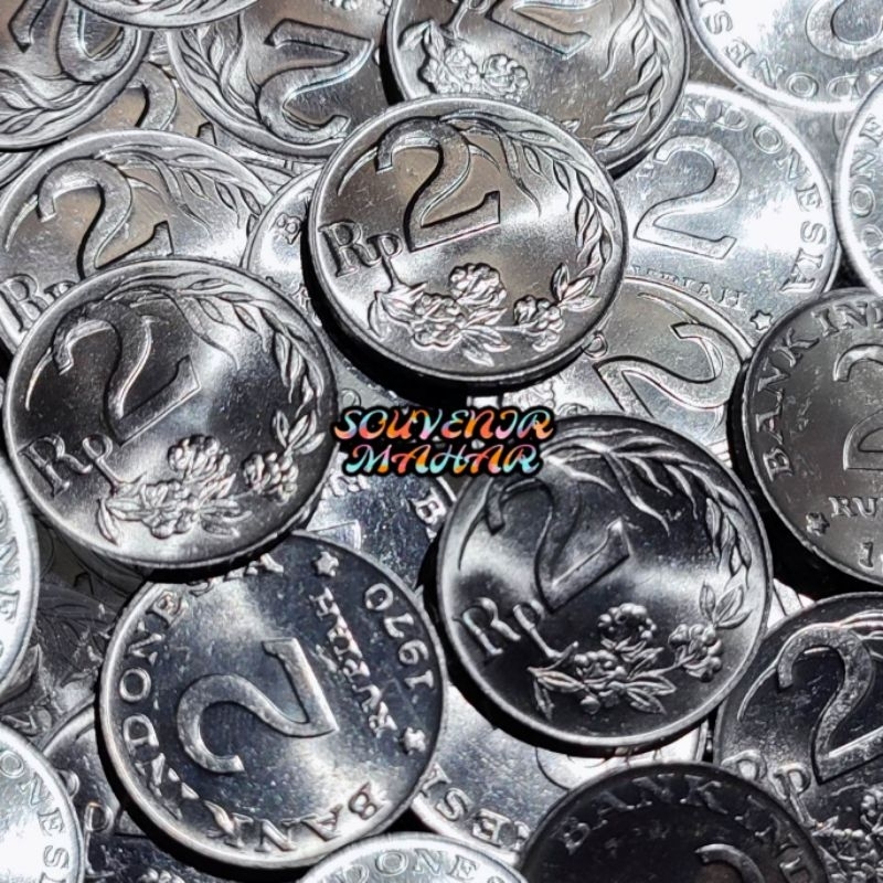 Uang kuno koin 2 rupiah gambar burung dan bunga tahun 1970