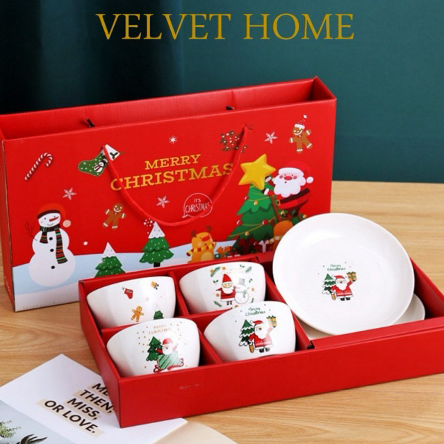 Santa Dining Hampers Set Piring Mangkok Natal Gift Isi 4 mangkok bowl set dining plate piring makan 