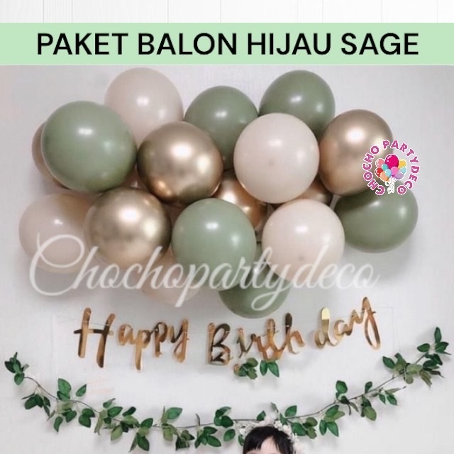 Paket Balon HIJAU SAGE / Dekorasi Ulang Tahun Hijau Sage