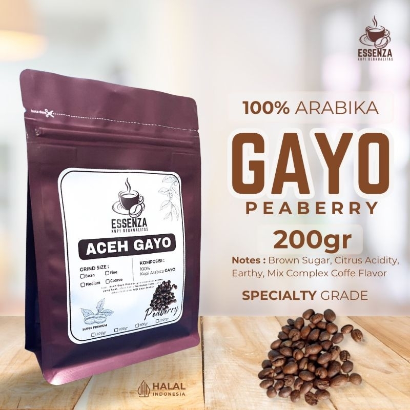 

Kopi Arabika Aceh Gayo Peaberry Arabica Speacialty Grade 1 Roast Bean Espresso Essenza Coffee Bubuk