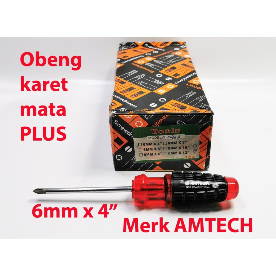 AMTECH OBENG GAGANG KARET mata PLUS 6mm x 4" - OBENG KARET