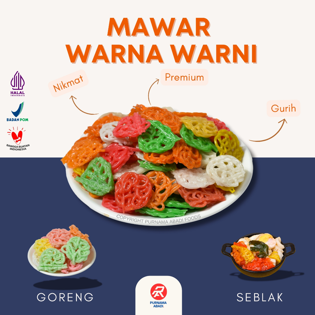 

Kerupuk Purnama Abadi Bawang Mentah Mawar Warna 250 GR