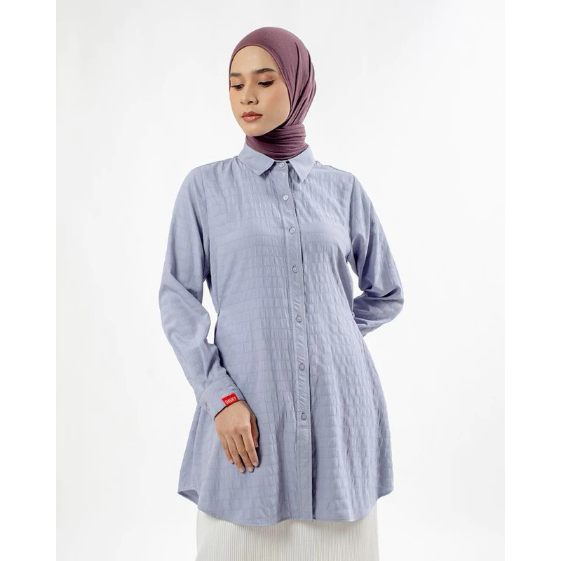 DAUKY M Tunic Wrinkled Stripe - Fashion Wanita Muslimah - Tunik Atasan Motif Tekstur Serat Kain Crin