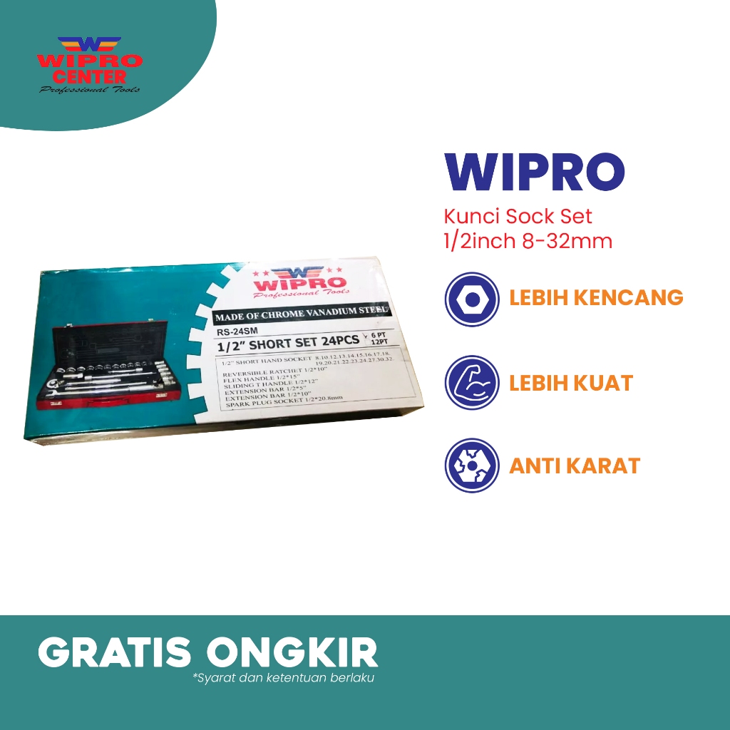 Kunci SOCK Shock SET 1/2inch 8-32mm METRIC 24pcs WIPRO RS 16824 (6pt)