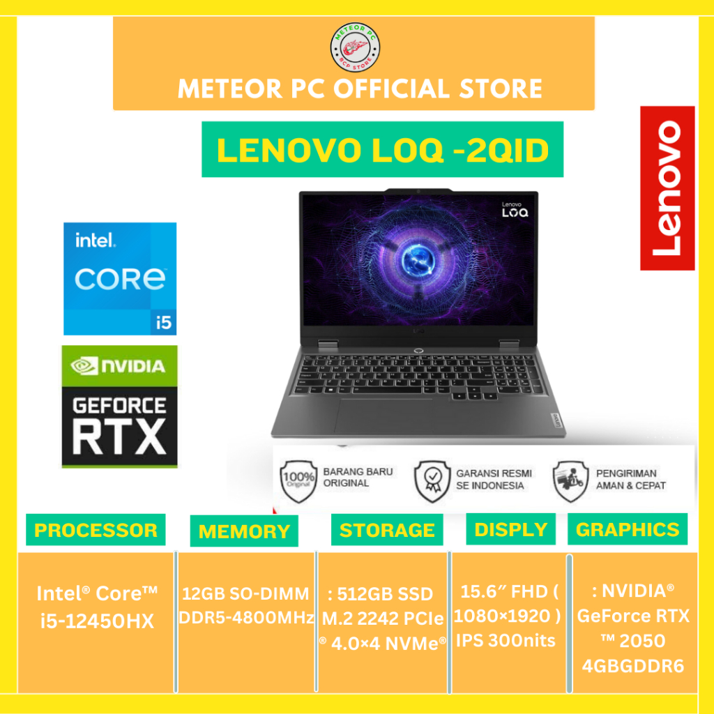 LENOVO LOQ 15IAX9E I5-12450HX 12GB/512GB/RTX2050 VGA 4GB/15''100%SRG