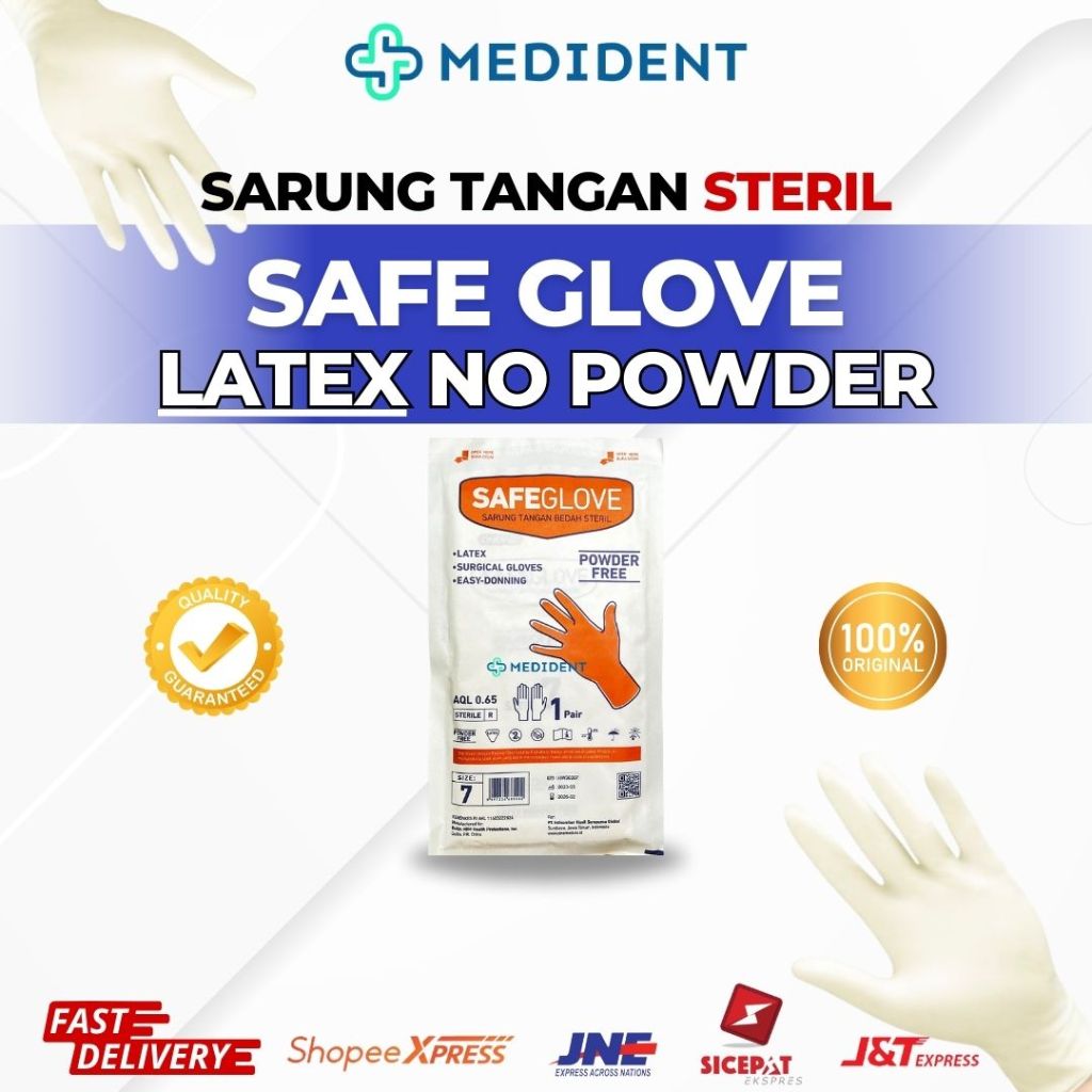 Sarung Tangan Latex Sterile Powder Free PER PCS / Safe Glove Surgical Powder Free / Sarung Tangan St