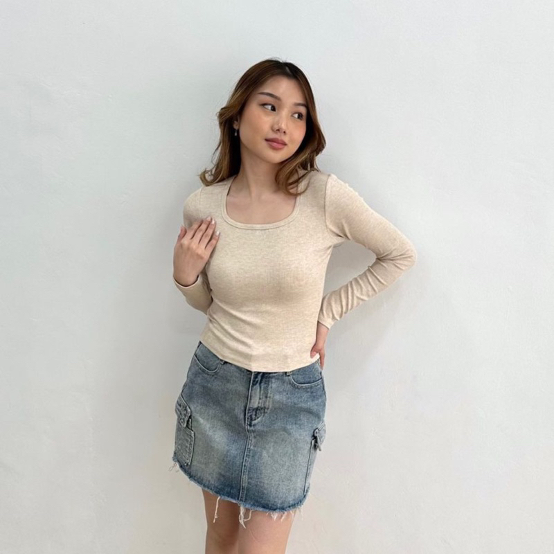 Atasan Lengan Panjang - Kaos Wanita Lengan Panjang Knit Premium